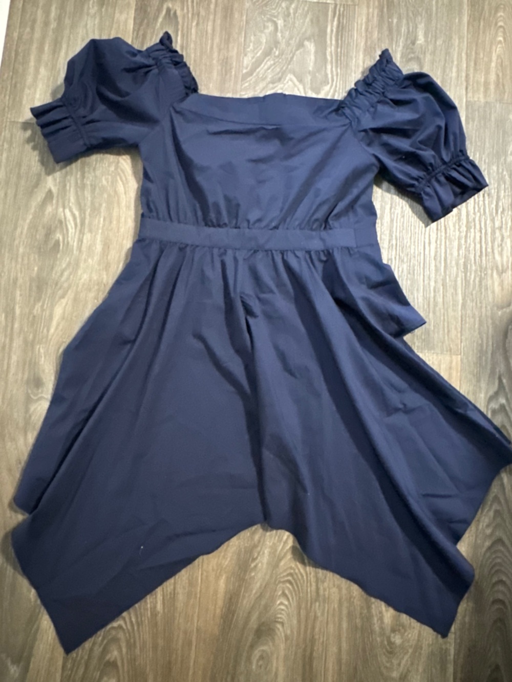 New York & Company Navy Blue Off-Shoulder Peplum Button Front Top - Picture 2 of 7